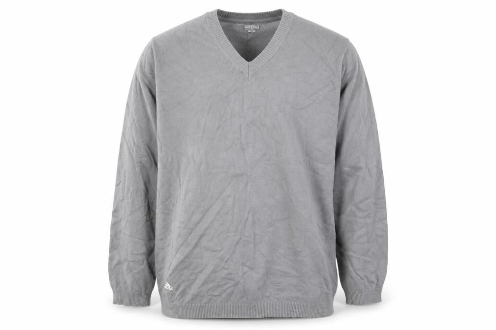 Adidas Mens Grey XL V-Neck Cotton Knit Pullover Jumper
