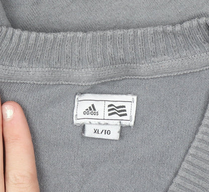 Adidas Mens Grey XL V-Neck Cotton Knit Pullover Jumper