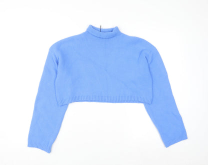 Zara Women's Blue Mock Neck Cropped Jumper Size S Viscose Blend