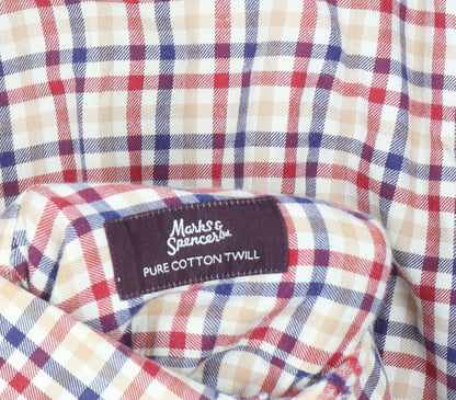 Marks and Spencer Men's Multicoloured Check Cotton Twill Shirt Size 14.5 Regular