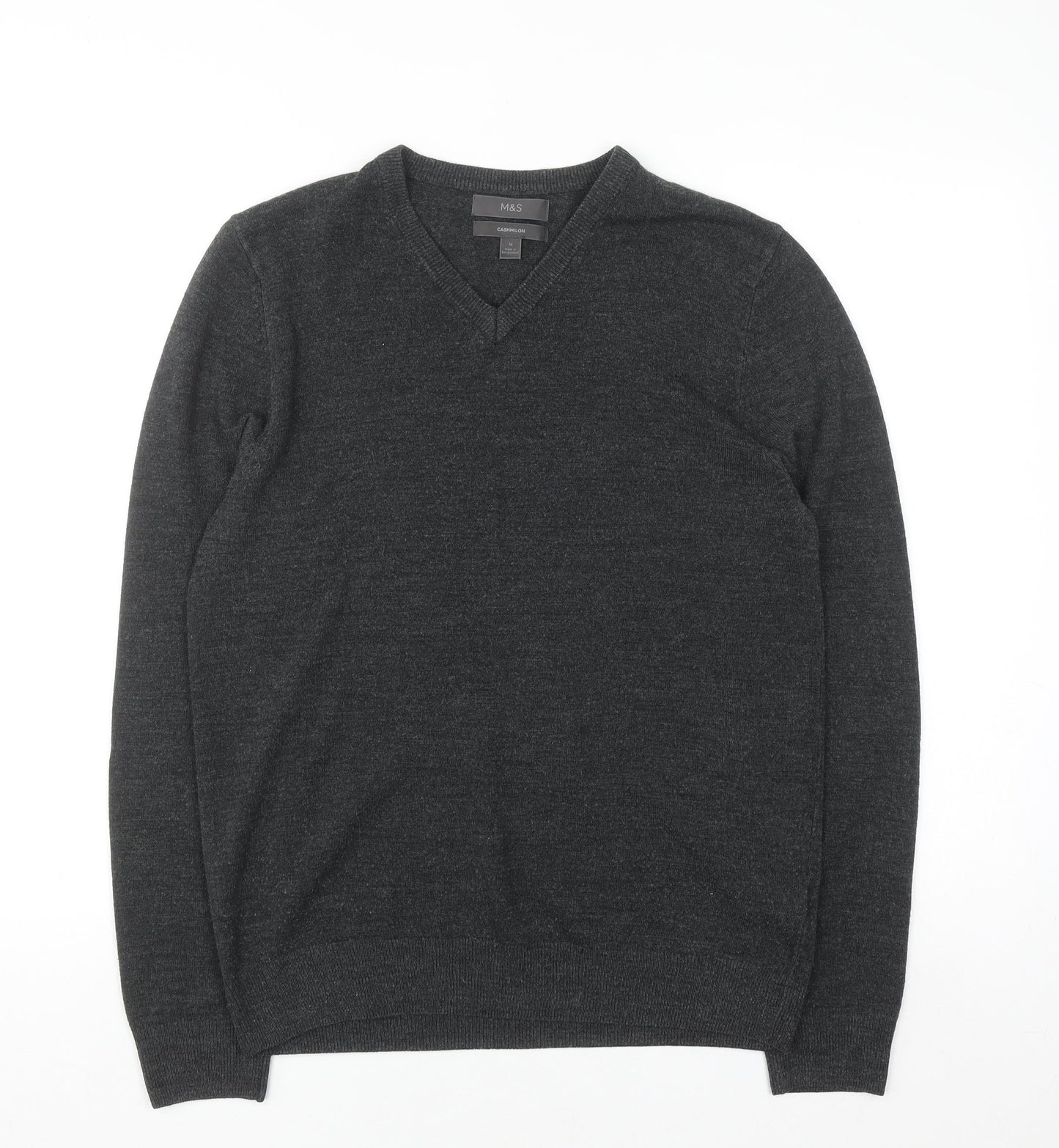 Marks and Spencer Men's Grey V-Neck Acrylic Pullover Jumper M