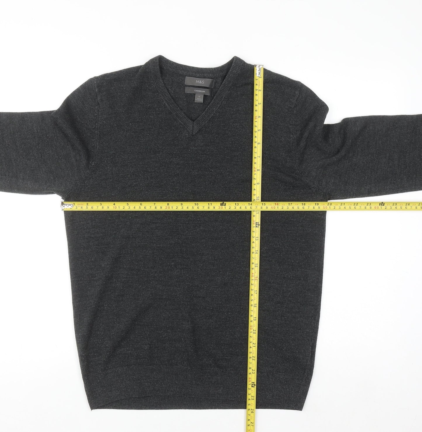 Marks and Spencer Men's Grey V-Neck Acrylic Pullover Jumper M