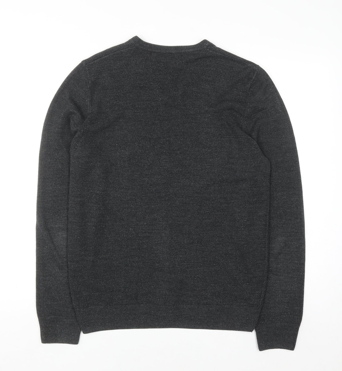 Marks and Spencer Men's Grey V-Neck Acrylic Pullover Jumper M