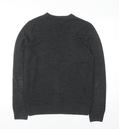 Marks and Spencer Men's Grey V-Neck Acrylic Pullover Jumper M