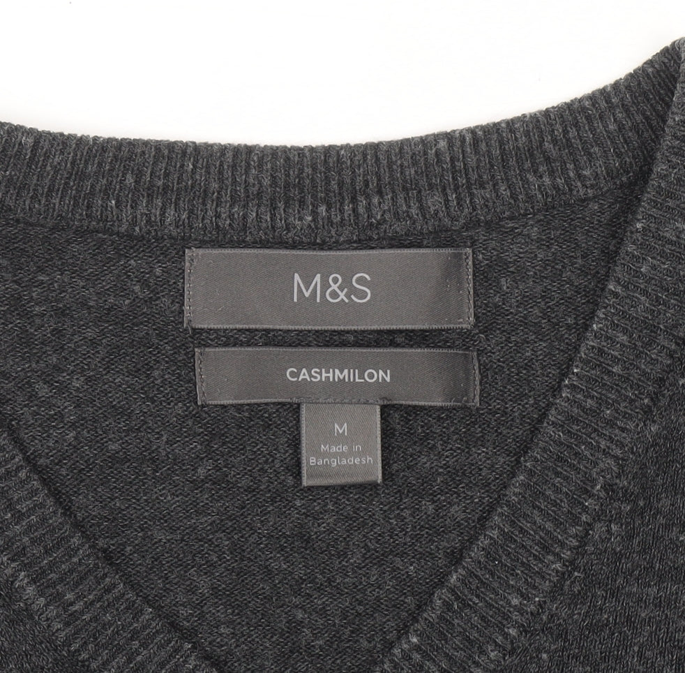 Marks and Spencer Men's Grey V-Neck Acrylic Pullover Jumper M