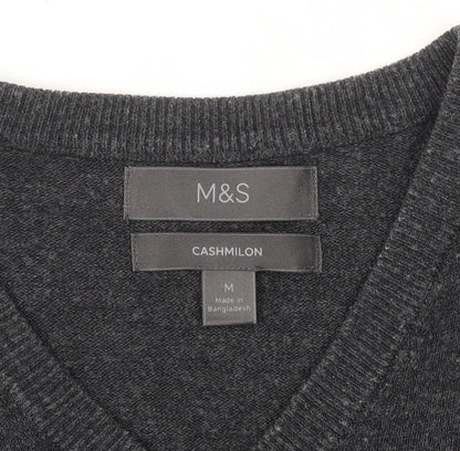 Marks and Spencer Men's Grey V-Neck Acrylic Pullover Jumper M