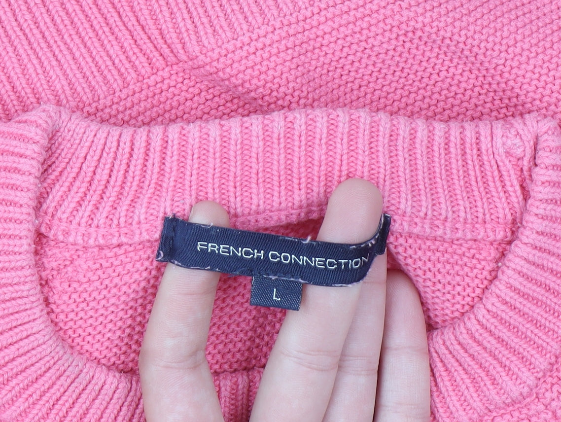 French Connection Women Pink Cotton Knit T-Shirt L