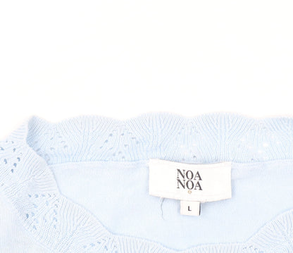 NOA NOA Women's Blue Cotton Knit Short Sleeve Blouse L
