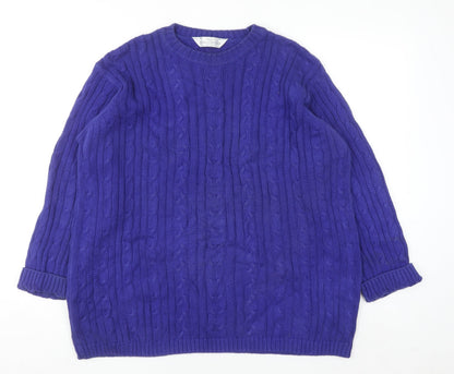 Marks & Spencer Womens Blue Cotton Cable Knit Jumper Size 16