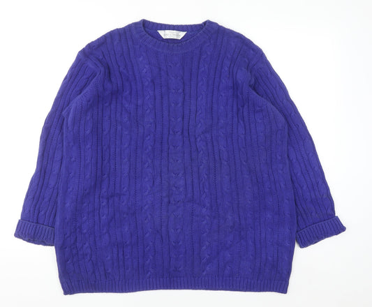 Marks & Spencer Womens Blue Cotton Cable Knit Jumper Size 16