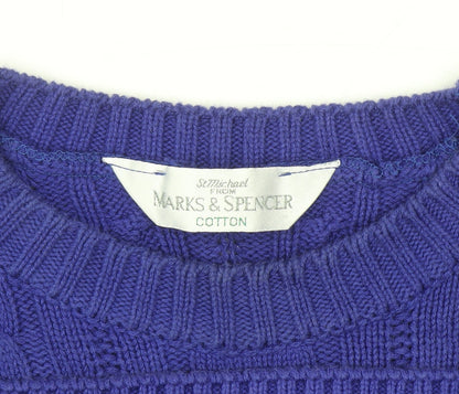 Marks & Spencer Womens Blue Cotton Cable Knit Jumper Size 16
