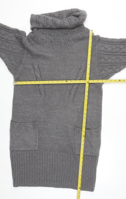 Marks and Spencer Women’s Grey Roll Neck Jumper Dress Size 16 Knit