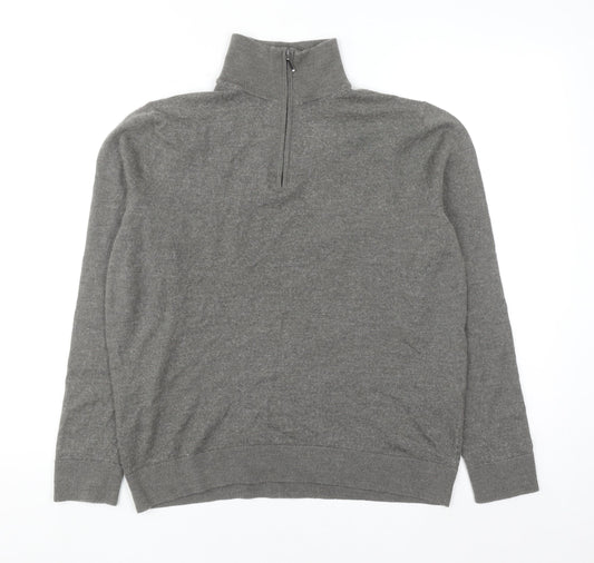 Moss Mens Grey Wool Blend 1/2 Zip High Neck Jumper Size L