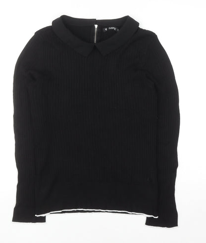 Dunnes Women's Black Collared Knit Long Sleeve Blouse Size 16