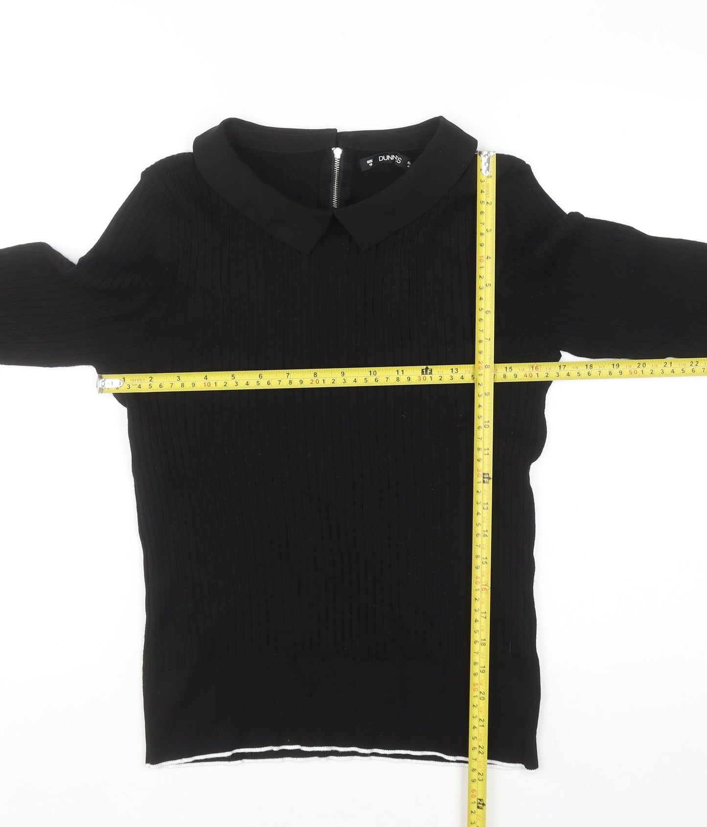 Dunnes Women's Black Collared Knit Long Sleeve Blouse Size 16