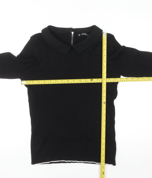 Dunnes Women's Black Collared Knit Long Sleeve Blouse Size 16