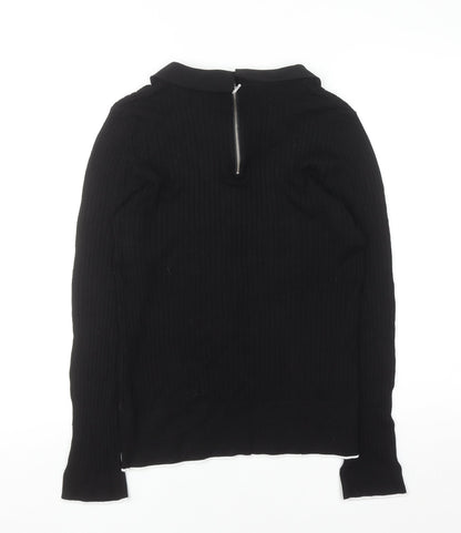 Dunnes Women's Black Collared Knit Long Sleeve Blouse Size 16
