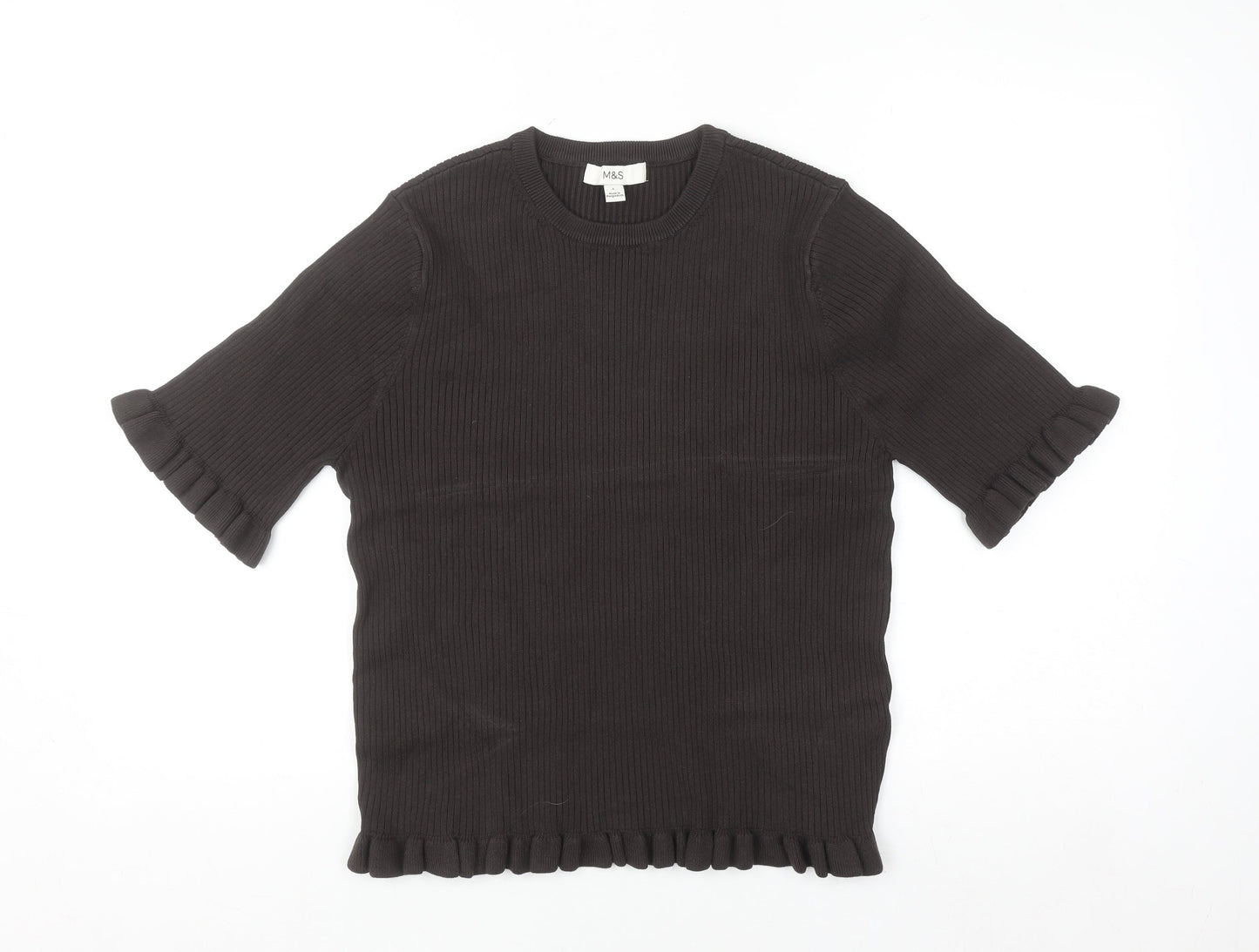 Marks and Spencer Women’s Brown Ruffle Knit Short Sleeve Top Size L