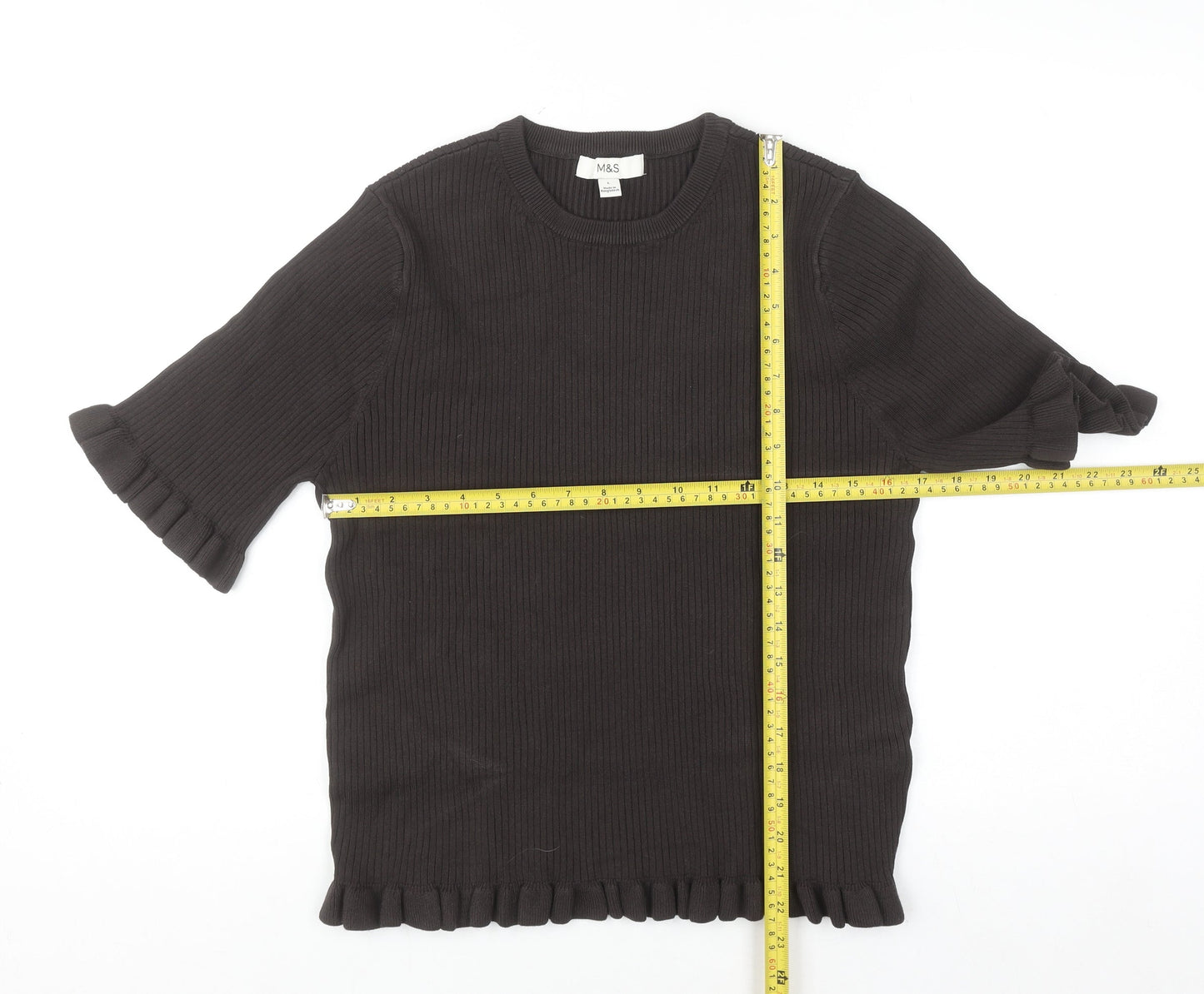 Marks and Spencer Women’s Brown Ruffle Knit Short Sleeve Top Size L