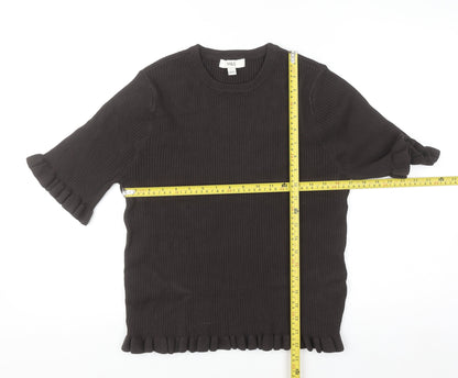 Marks and Spencer Women’s Brown Ruffle Knit Short Sleeve Top Size L