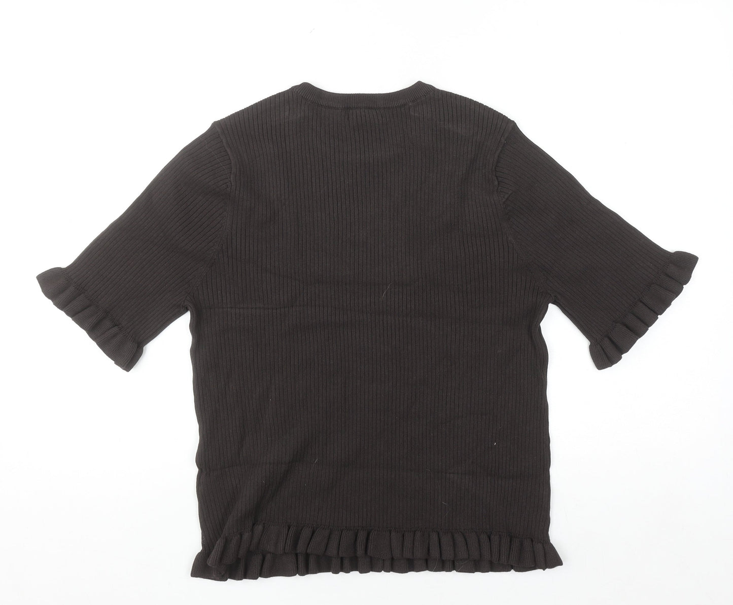 Marks and Spencer Women’s Brown Ruffle Knit Short Sleeve Top Size L
