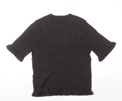 Marks and Spencer Women’s Brown Ruffle Knit Short Sleeve Top Size L