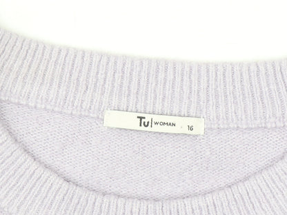 Tu Women Purple Acrylic Blend Crew Neck Pullover Jumper Size 16