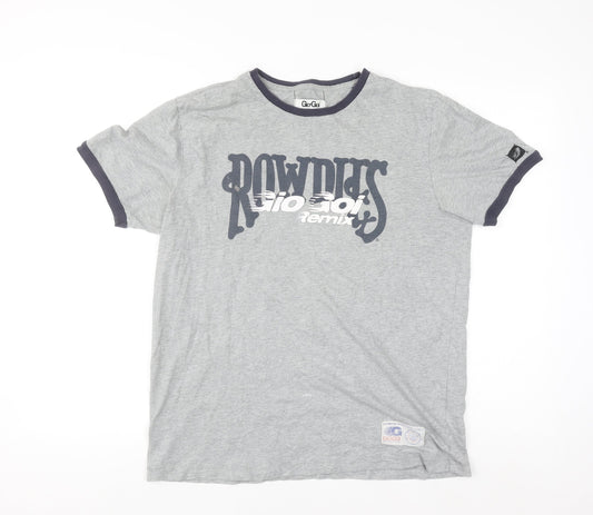 Gio Goi Men's Grey Graphic Print Crew Neck Cotton T-Shirt Medium