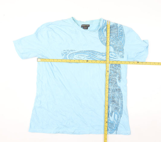 Atlas For Men Light Blue Tribal Graphic Cotton T-Shirt L Men