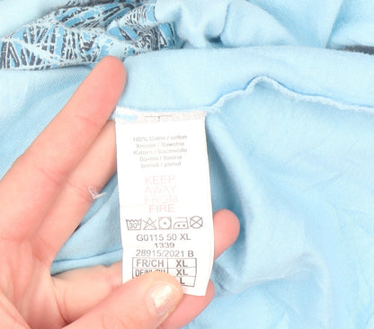 Atlas For Men Light Blue Tribal Graphic Cotton T-Shirt L Men