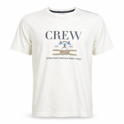 Front view of Crew Clothing Men's Beige Nautical Graphic Cotton T-Shirt, size M