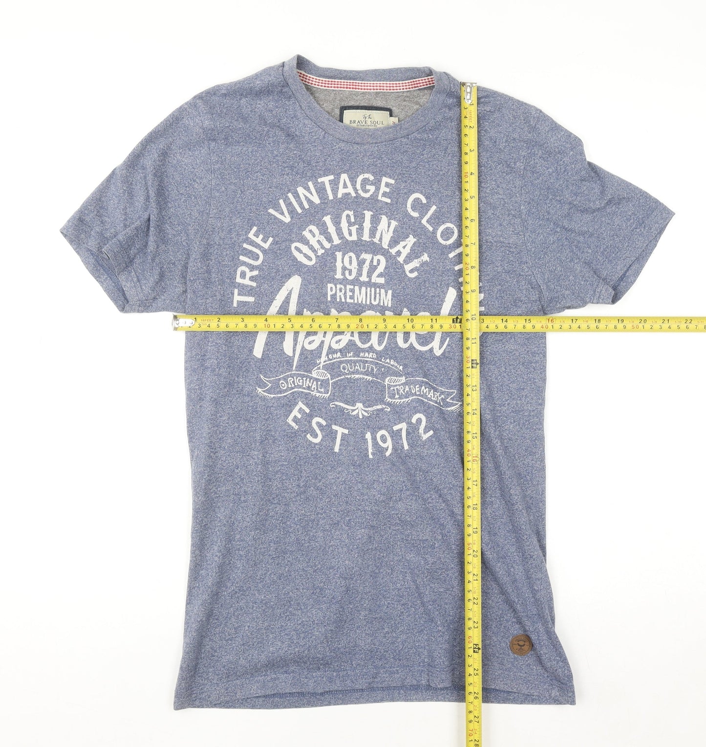 Brave Soul Men’s Blue Graphic Vintage 1972 T-Shirt Size S Regular Fit