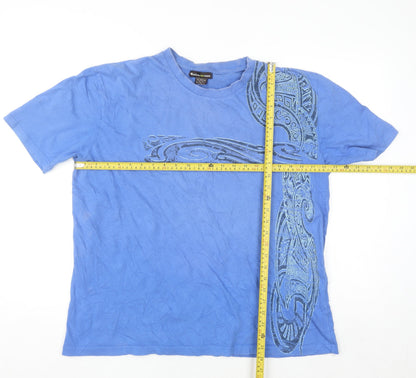 Atlas For Men Blue Tribal Print Cotton Short Sleeve Crew Neck T-Shirt L
