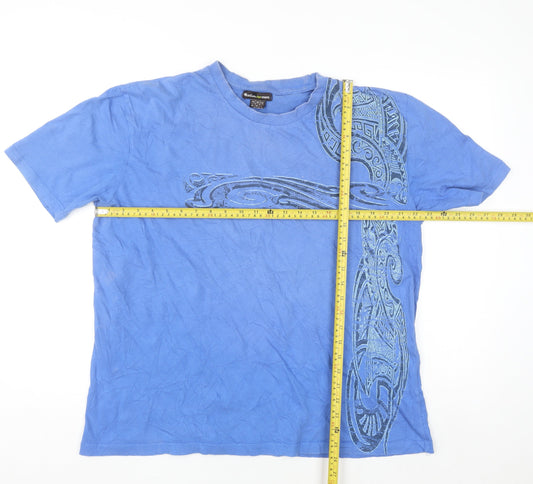 Atlas For Men Blue Tribal Print Cotton Short Sleeve Crew Neck T-Shirt L