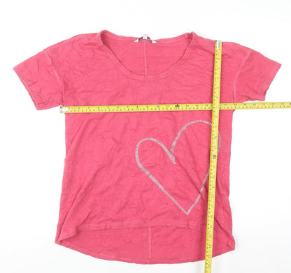 Next Petite Women Pink Rhinestone Heart Cotton T-Shirt Size 10