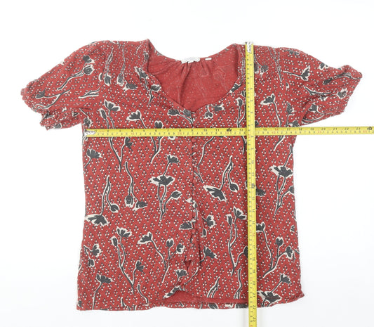 Fat Face Women's Red Floral Short Sleeve Tunic Blouse Size 8