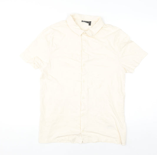 ASOS Design Men's Beige Cotton Short Sleeve Button-Up Shirt M