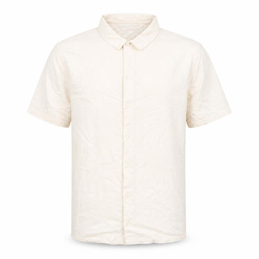 Front view of ASOS Design Men's Beige Cotton Short Sleeve Button-Up Shirt M