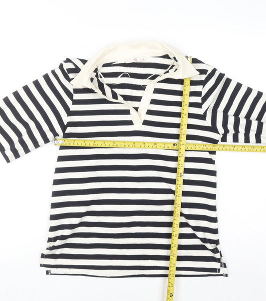 Tu Women’s Black & White Striped Collared T-Shirt Size 6 100% Cotton