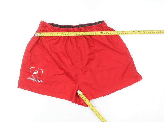 Rugbytech Men’s Red Sports Shorts Size 32 Elastic Waist Quick Dry