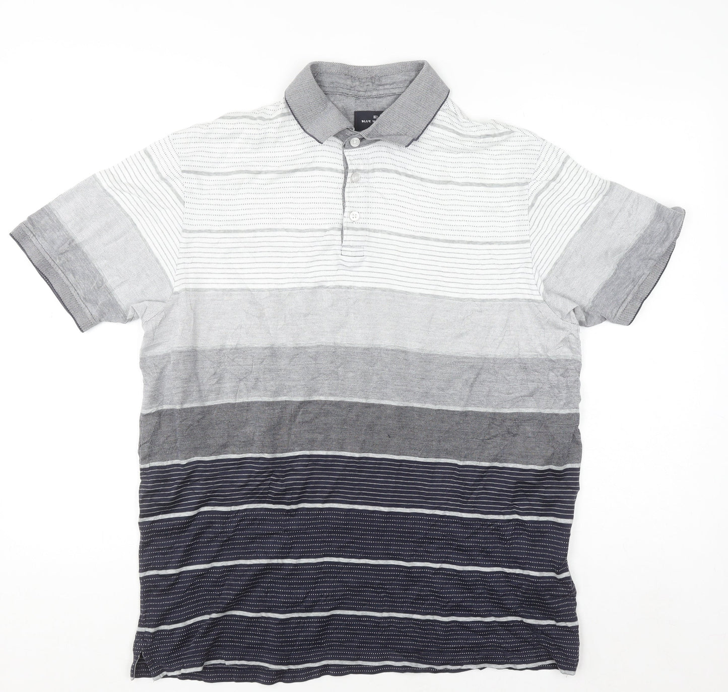 Marks and Spencer Blue Harbour Men's Grey Striped Regular Fit Polo Shirt M