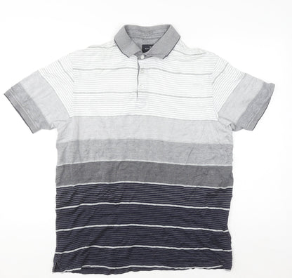Marks and Spencer Blue Harbour Men's Grey Striped Regular Fit Polo Shirt M