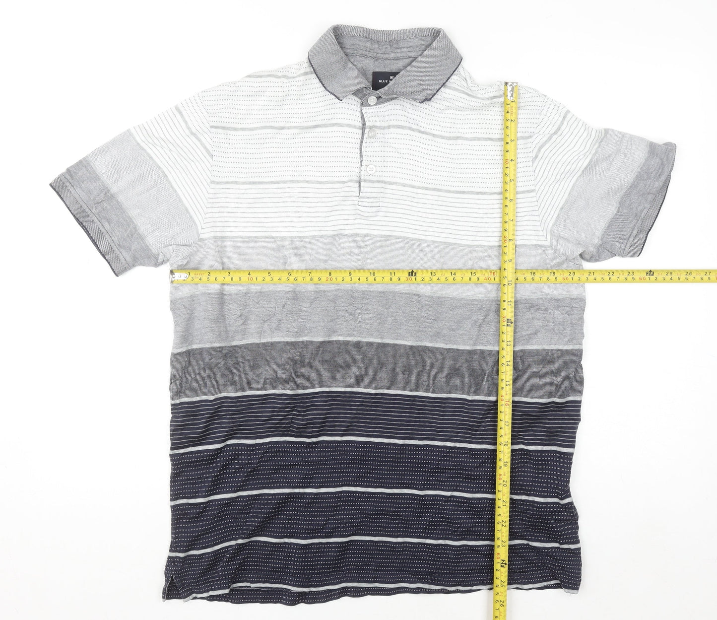 Marks and Spencer Blue Harbour Men's Grey Striped Regular Fit Polo Shirt M