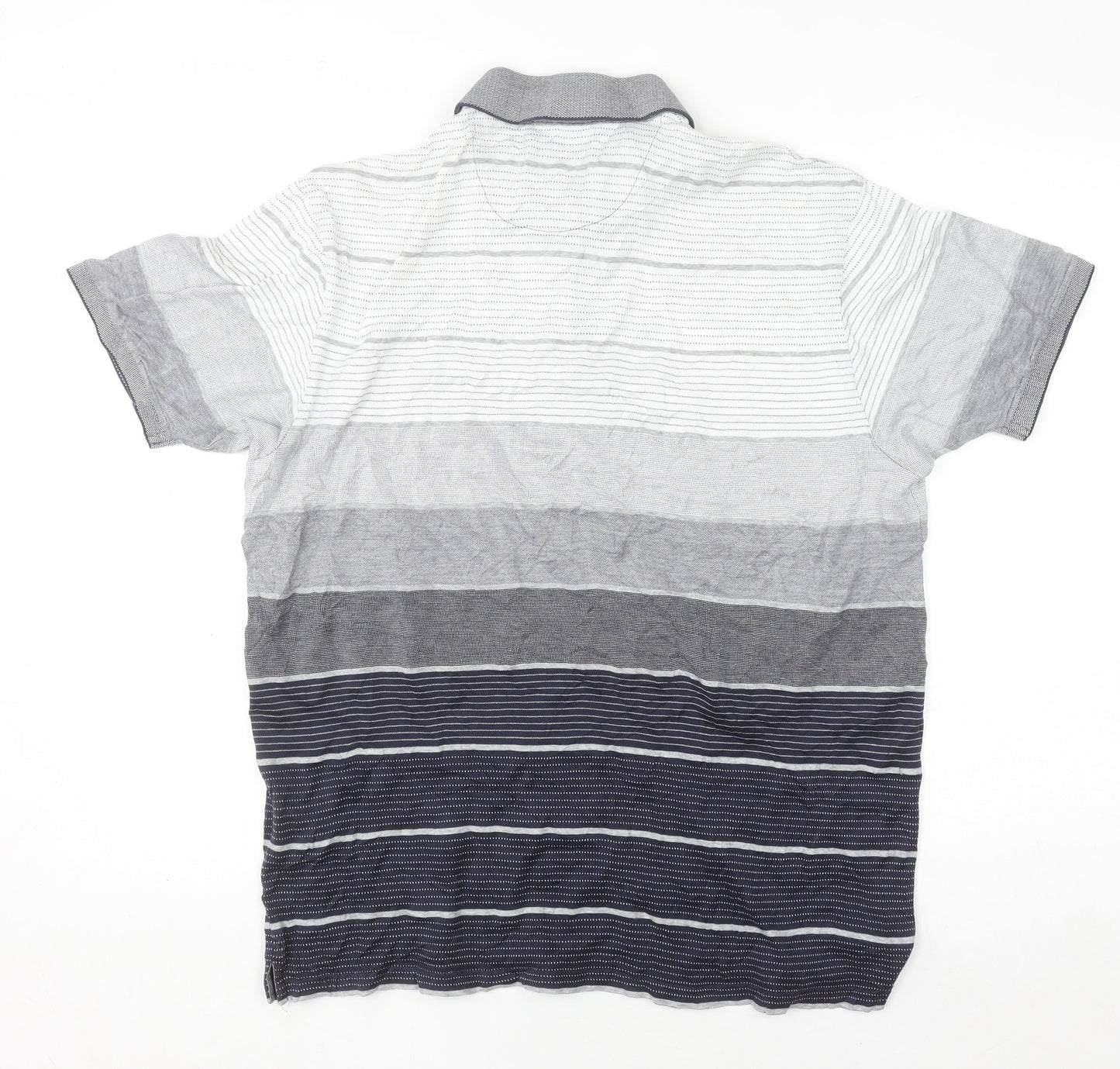 Marks and Spencer Blue Harbour Men's Grey Striped Regular Fit Polo Shirt M