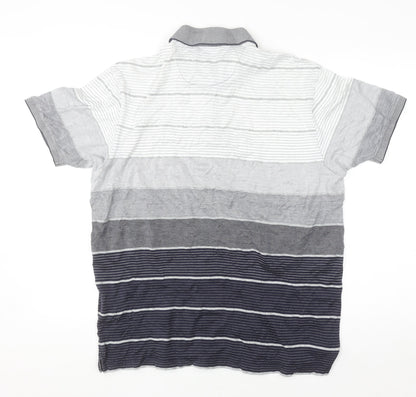 Marks and Spencer Blue Harbour Men's Grey Striped Regular Fit Polo Shirt M