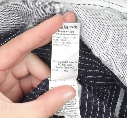 Marks and Spencer Blue Harbour Men's Grey Striped Regular Fit Polo Shirt M