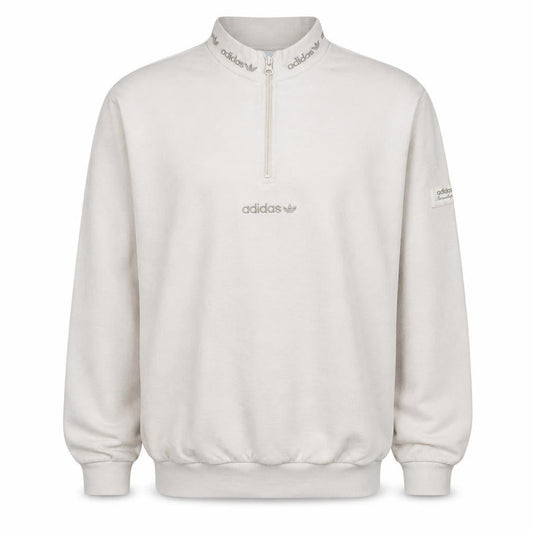 Front view of Adidas Men's Beige 1/4 Zip High Neck Sweatshirt, size M