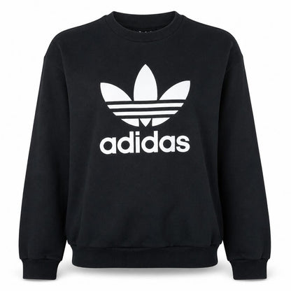 Adidas Women Black Crew Neck Pullover Sweatshirt UK 10 Logo Print