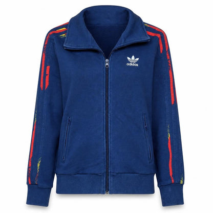 Front view of Adidas Women Blue Full Zip Hoodie Sweatshirt, size 8, Retro Logo