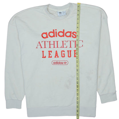 Adidas Womens White Crew Neck Pullover Sweatshirt L Logo Athletic League